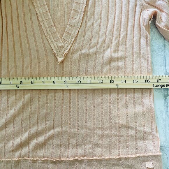 Free People We The Free Peach Krystal Ribbed Elbow Sleeve Collared Polo Shirt S - Picture 8 of 12